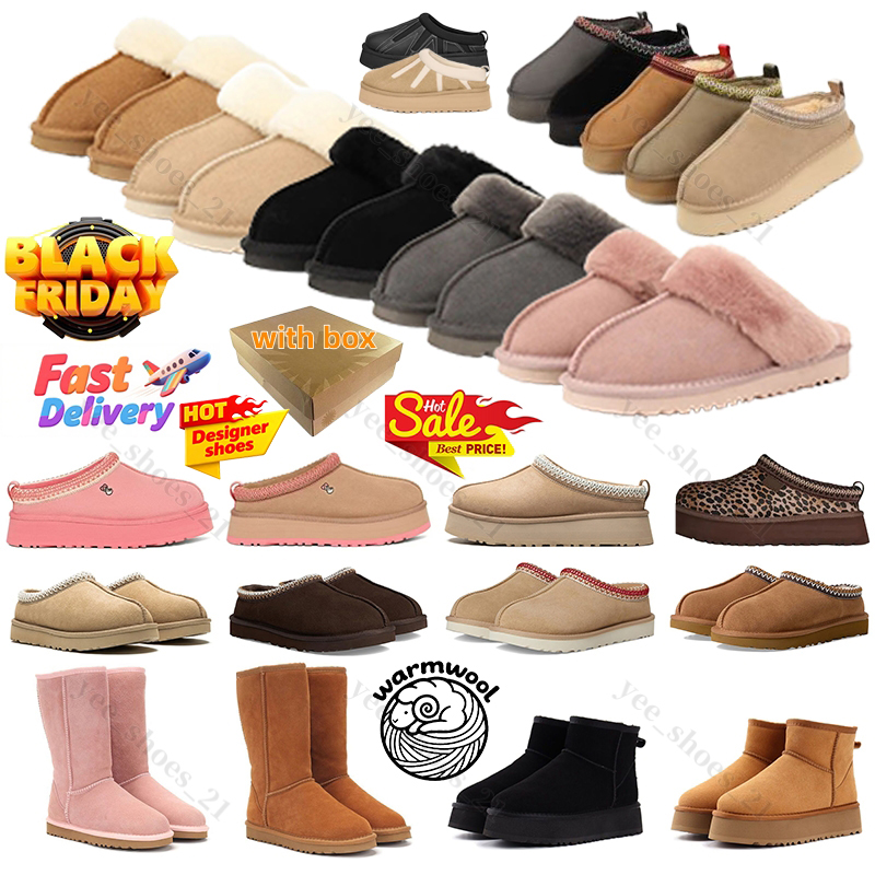 With Box Tasman Slippers Tazz mustard Australia designer seed Chestnut Sand Fur Slides Sheepskin Classic Ultra Mini Platform Boot Winter Women Men Slip-on Shoes