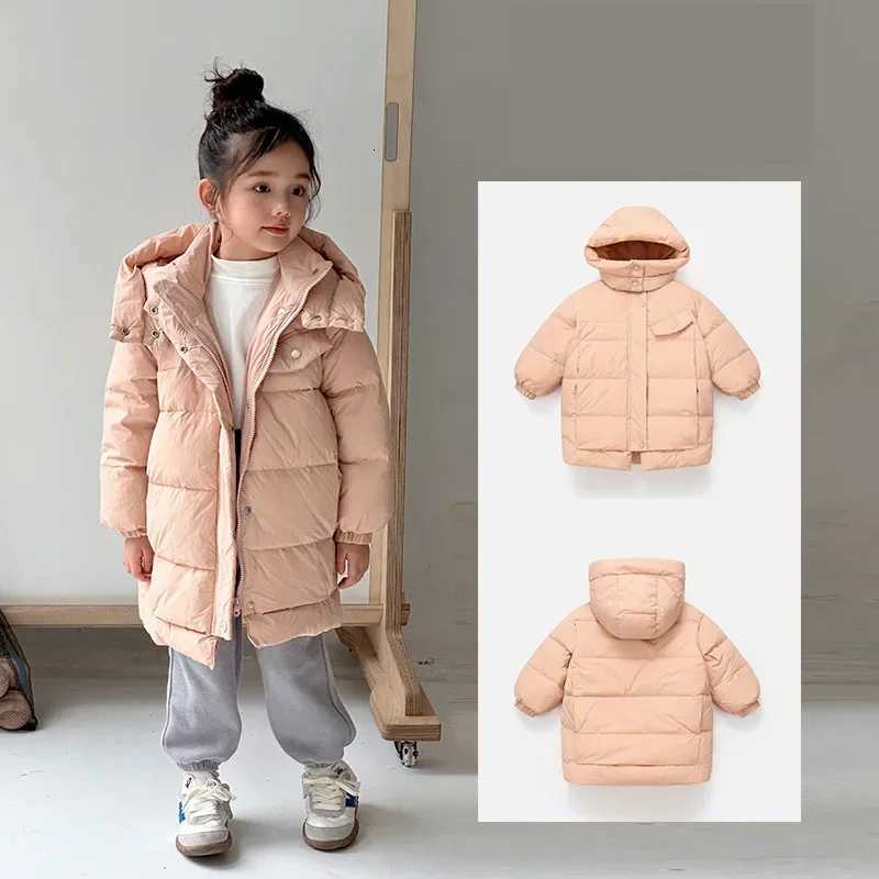 New Winter Childrens Girls Down Jacket Baby Girl Thickened Warm Hooded Mid Length Outerwear 310 Years Kids Down CoatT251016