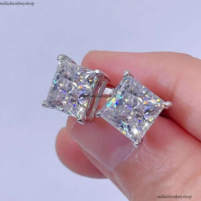 2024 Ins Top Sell Stud Earrings Simple Fashion Jewelry Sterling Sier Fill Princess Cut White 5A Cubic Zircon Party Women Wedding Earring Gift