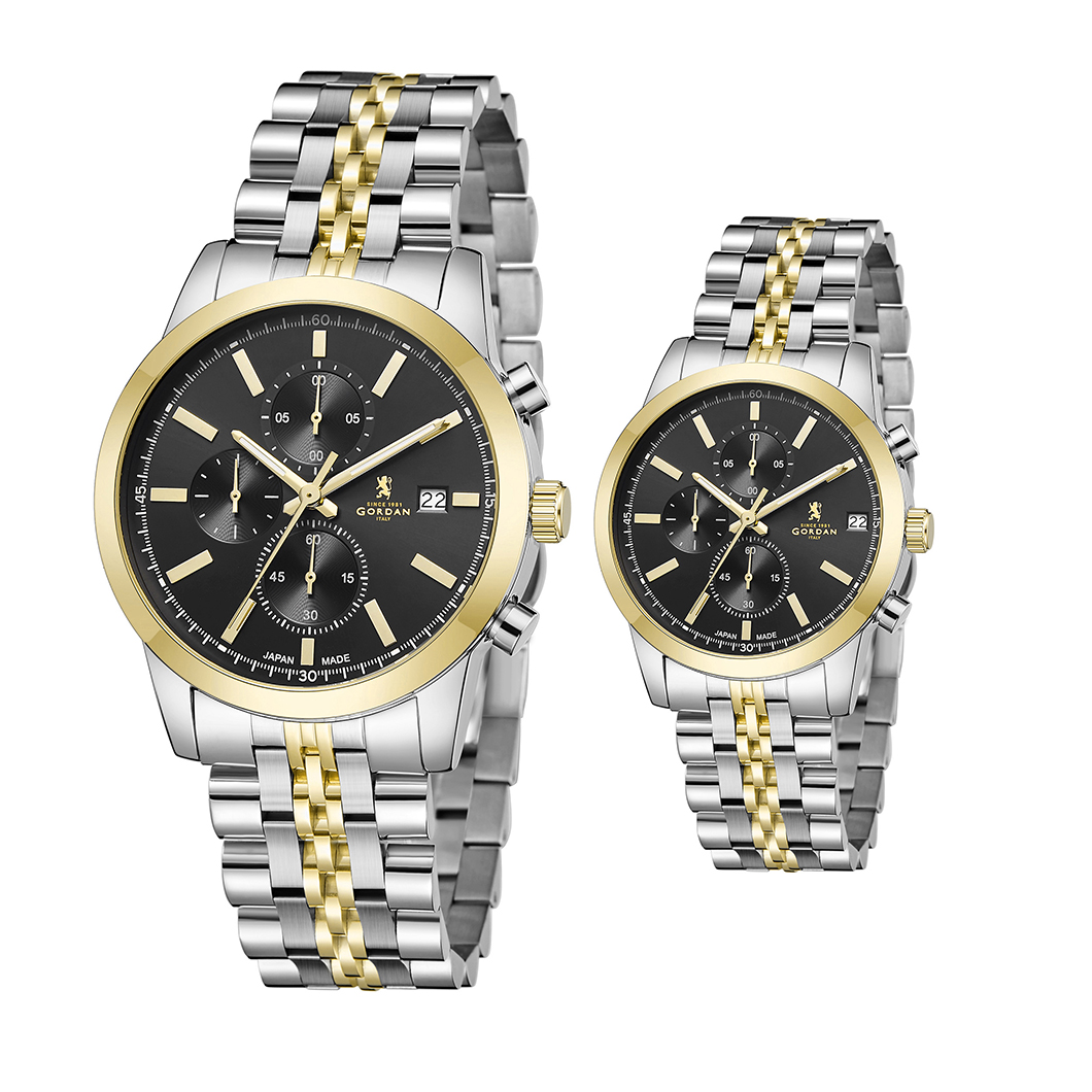 Couple Dress Watch Luxury Stainless Steel Men's & Womens Quartz Chrono Designer Couple Gift Watch with VD53 Japan Movement