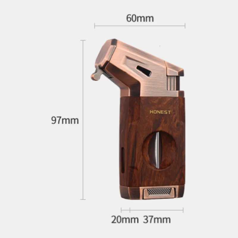 Recently Hot Selling Cigar Torch Lighter with V Shape Cutter Luxury Cigar Accessories Windproof Butane Lighters Gift for Smokers C251016