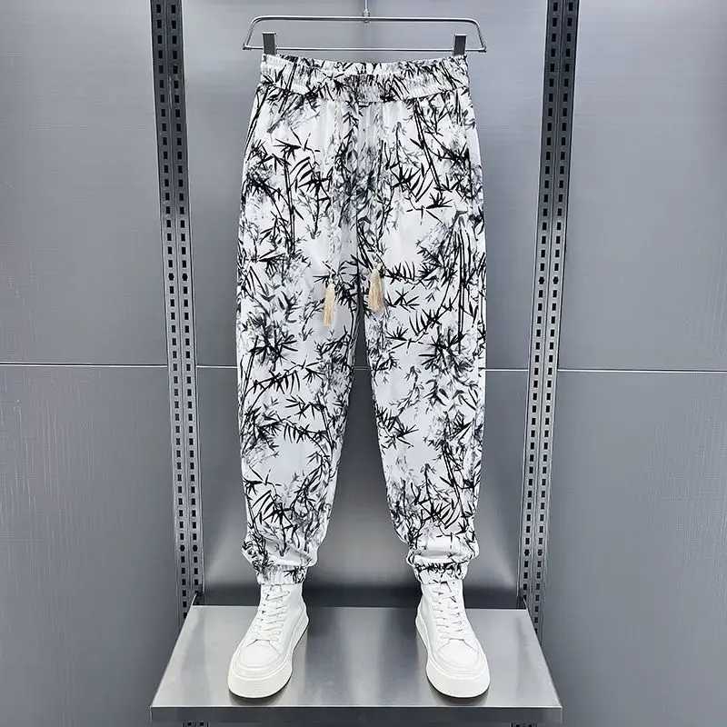 Breathable and Cool Summer Drooping Loose Casual Mens 2025 New Style Tying Versatile Printed Ninepoint Pants J251016