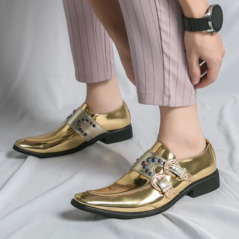 Pink Mens Patent Leather Shoes High Quality Pointed Chelsea Formal Shoes Man Dress Wedding Party Shoes Men 251010