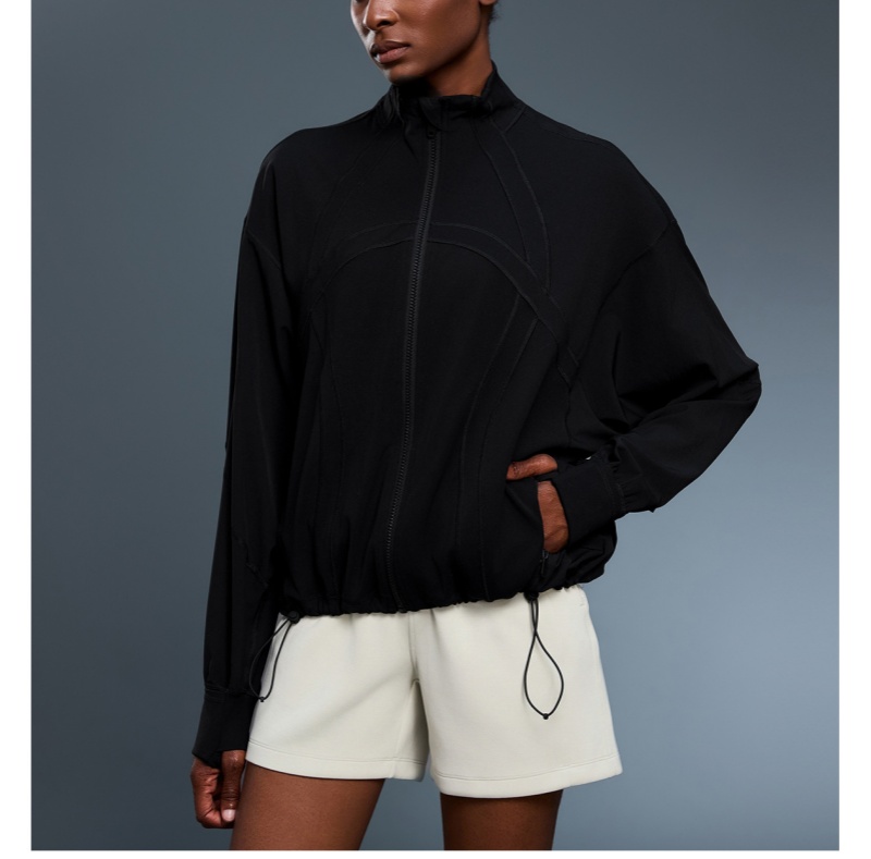 Women's New Windproof Stand Up Collar Loose Autumn Seasonal Minimalist And Drawstringfiess Suit Yoga Versatile Hem Drawstring Jacket L157