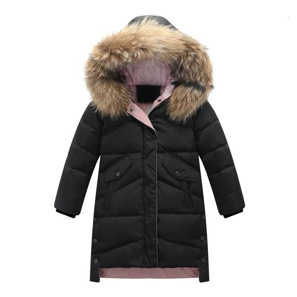 Girls Down Jacket Warm Thick Fur Hooded Cotton Coat Children Outerwear Zipper Letter Printed Long Puffer Coats for WinterT251016