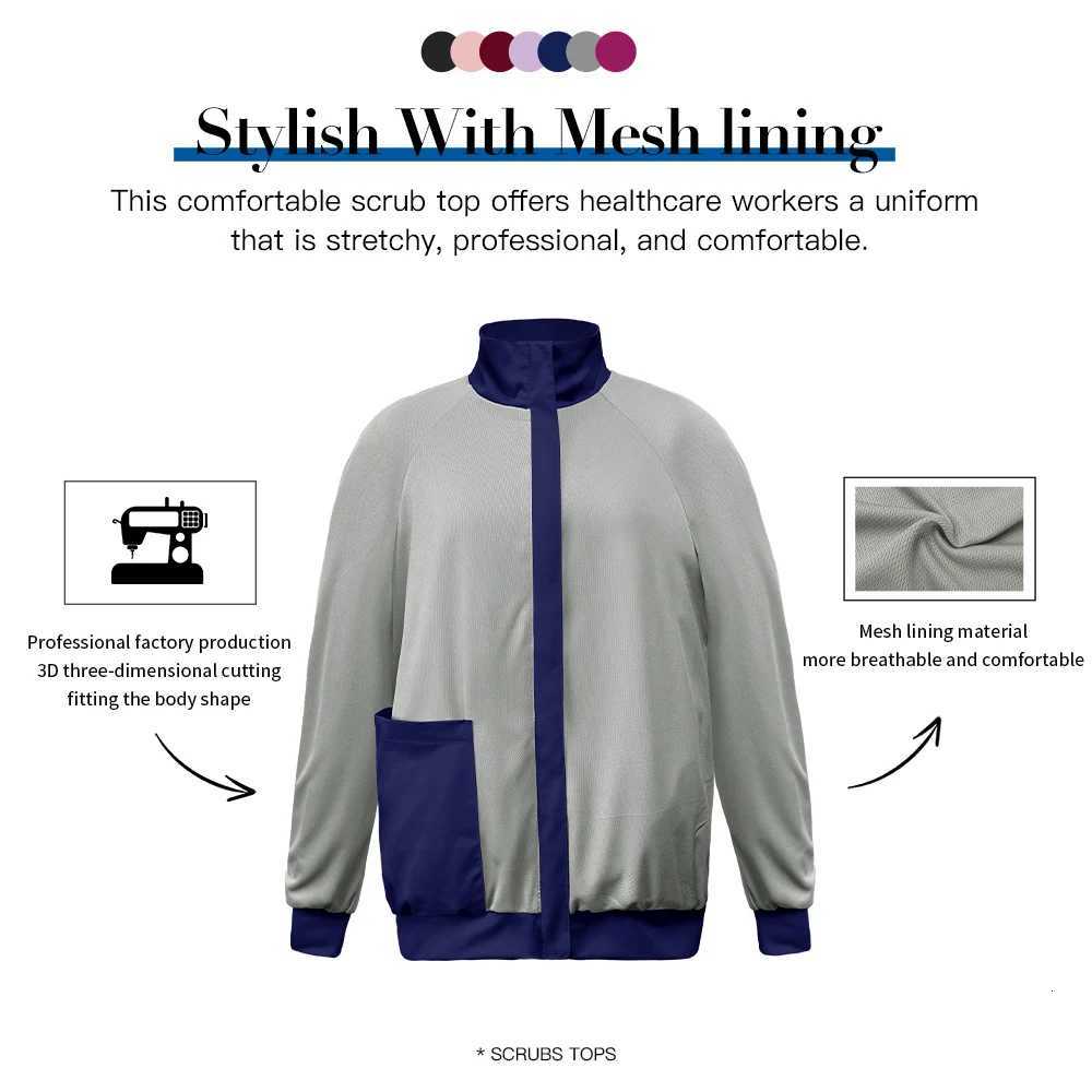 Niaahinn Nursing Scrubs Jackets Long Sleeve Professional Nurse Scrubs Uniforms Pharmacy Jacket Zipper Coat Outdoor Work Uniforms X251016