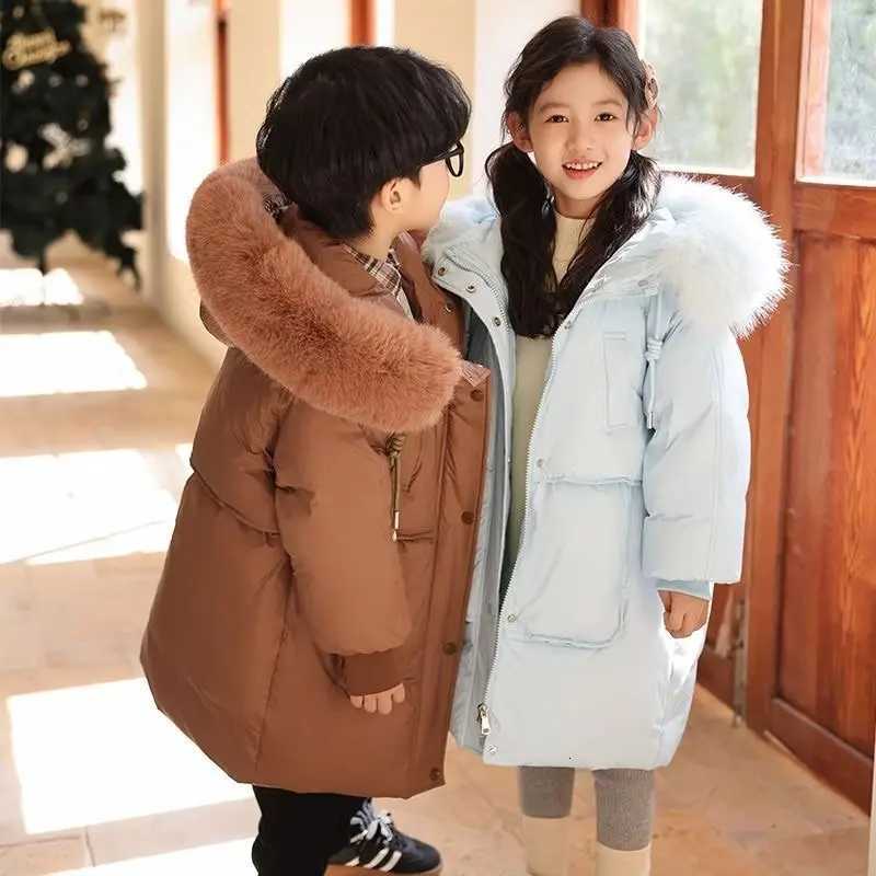 New 30 Korean Girls Faux Fur Hooded Down Jacket Winter Thick Warm Outerwear Boys Kids Parka Snowsuit Teenage 10 12 14 yearsT251016