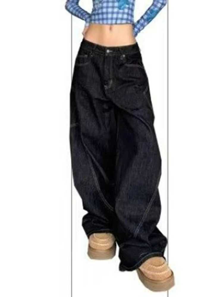 Designer Oversized Womens High Waisted Wide Leg Jeans with Big Pockets Vintage Y2K Streetwear Baggy Trousers Hip Hop Fashion W251015