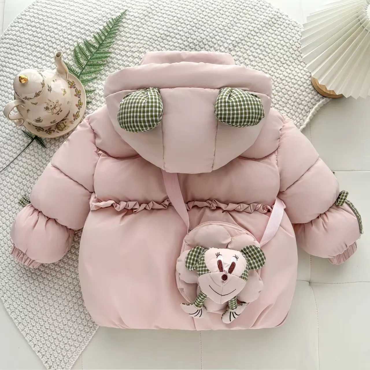 Baby Girls Winter Down Coat 2025 New Cute Fashion Thicken Hooded CottonPadded Jacket With Bag Children Clothing Outerwear 26YT251016