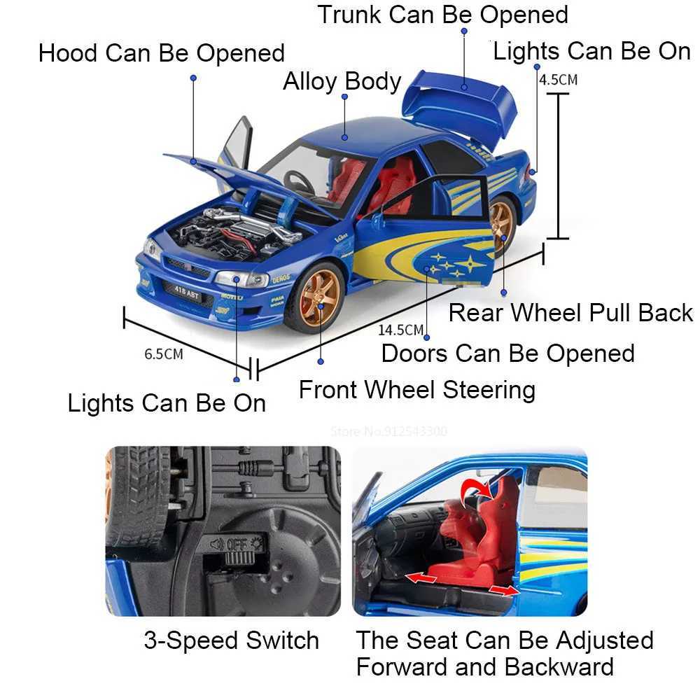 1:32 Scale Subaru Impreza STI Alloy Car Toy Model Doors Opened Shock Absorption Vehicle Models Sound Light Gifts for Children M251016