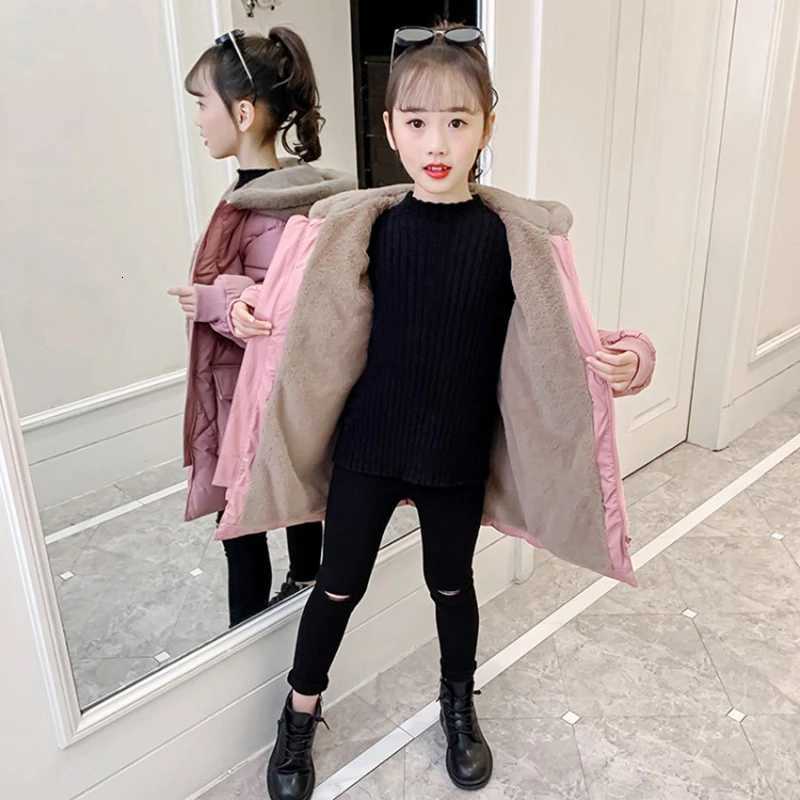 4 5 6 7 8 9 10 11 12 Years Winter Girls Jacket Plus Velvet Keep Warm Cute Bear Hooded Little Princess Coat Childrens ClothingT251016