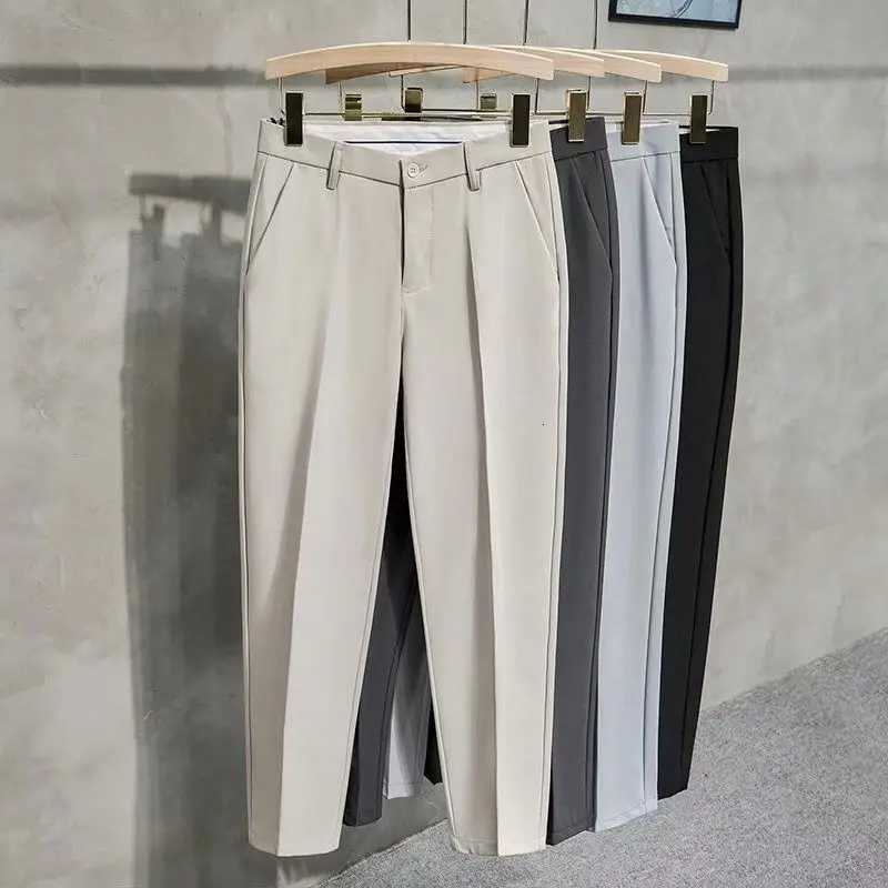 Black Slim Fit Man 9 Cropped Suits Pants New Antiwrinkle Vintage Formal Designer Clothes Classic Casual Suit Trousers for Men X251016