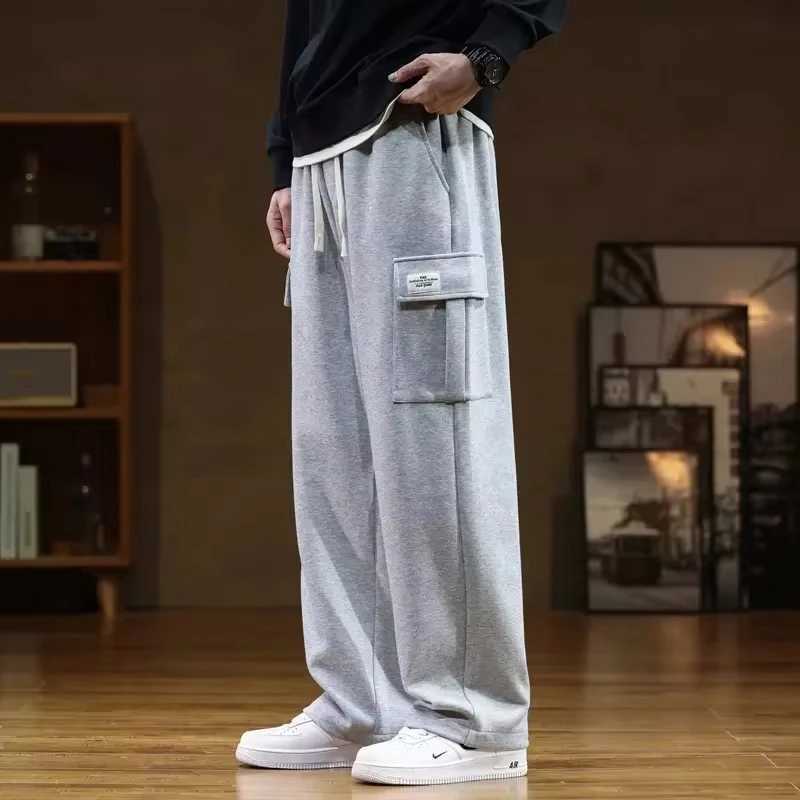 Autumn Sweatpants Cotton Men Baggy Joggers Cargo Pants Korean Neutral Breathable Loose Outdoor Solid color Wide legged Trousers J251203