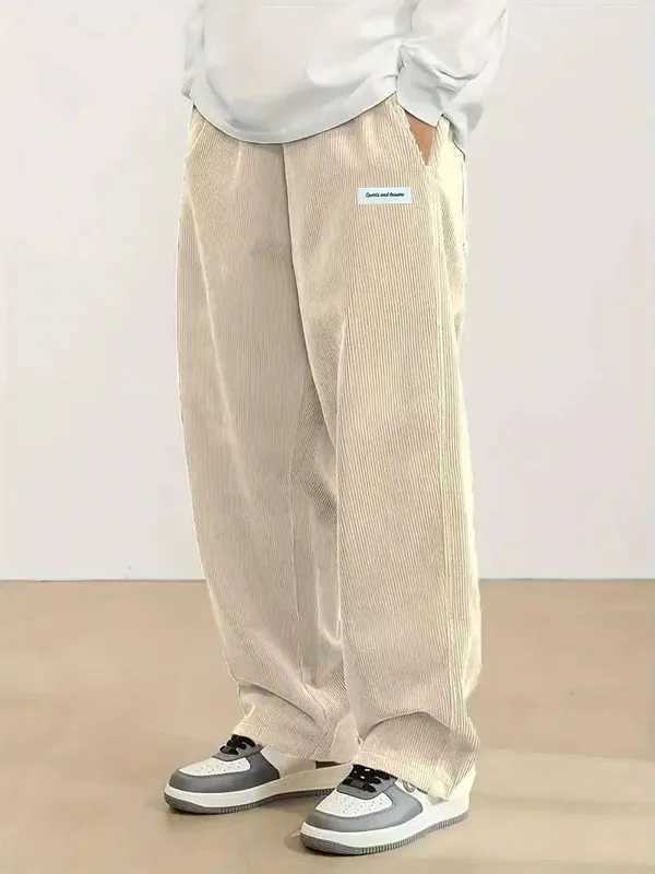Mens corduroy loose European size hanging multifunctional casual straight leg pants suitable for daily travel J251203