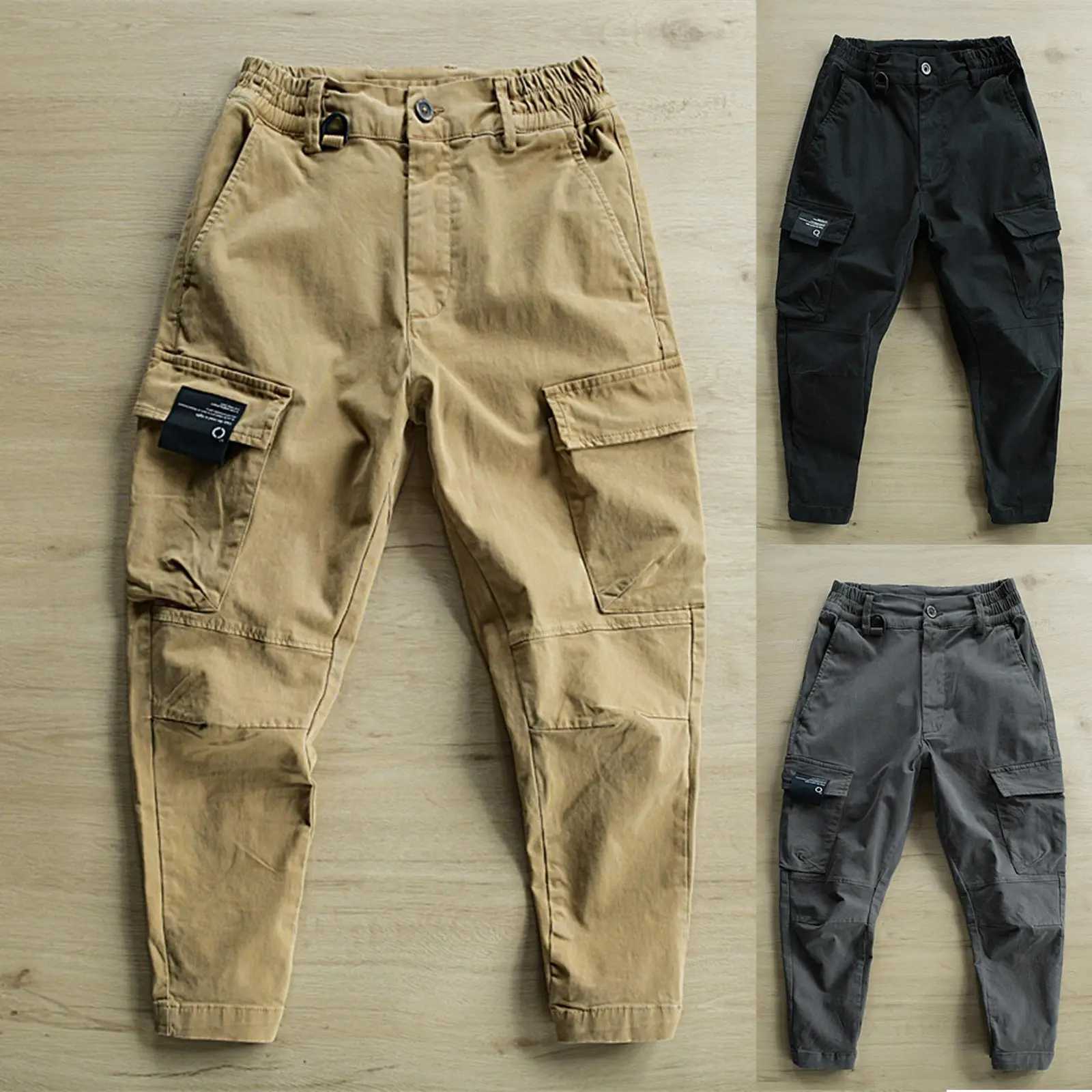 MenS Overalls Solid Color Elastic Waist And Small Foot Overalls On Both Sides Mens Sweat Pants With Back Pockets MenS Clothing J251203