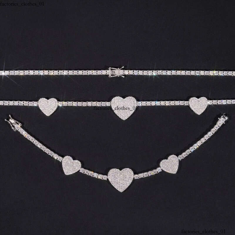 Fine Jewelry Iced Out Sier Heart Style 3MM Necklace High Quality Custom Moissanite Tennis Chain for Men