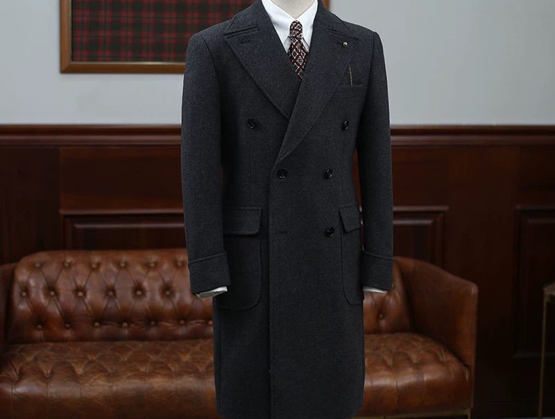 British Style Coat Autumn Winter Jacket Herringbone Pattern New Mens Slim Fit Trench Coat MidLength Woolen Coat Double Breasted 241228Z