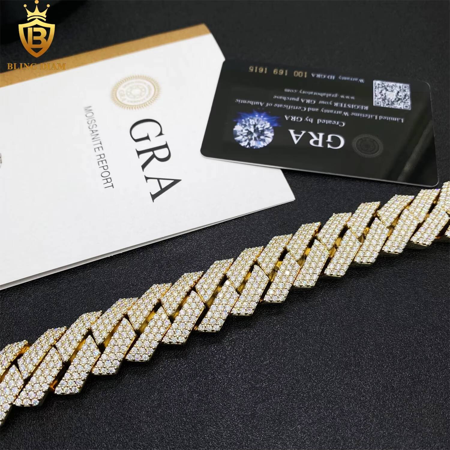20mm Gold Plated Miami Hip Hop Jewelry Cuban Link Chain 925 Silver 3 Rows Moissanite Iced Out Pass Diamond Tester