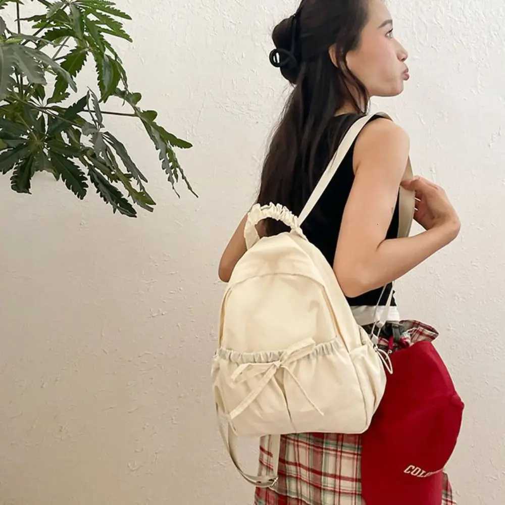 Fashion Handbag Bow Backpack Korean Style Solid Color Nylon Backpack Large Capacity Wrinkle Shoulders Bag TravelT251016