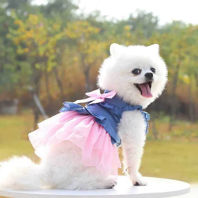 Dog Dress For Small Dogs Clothes Denim Wedding Dresses For Chihuahua Pet Princess Puppy Jeans Skirts for Pomeranian SpitzW251016