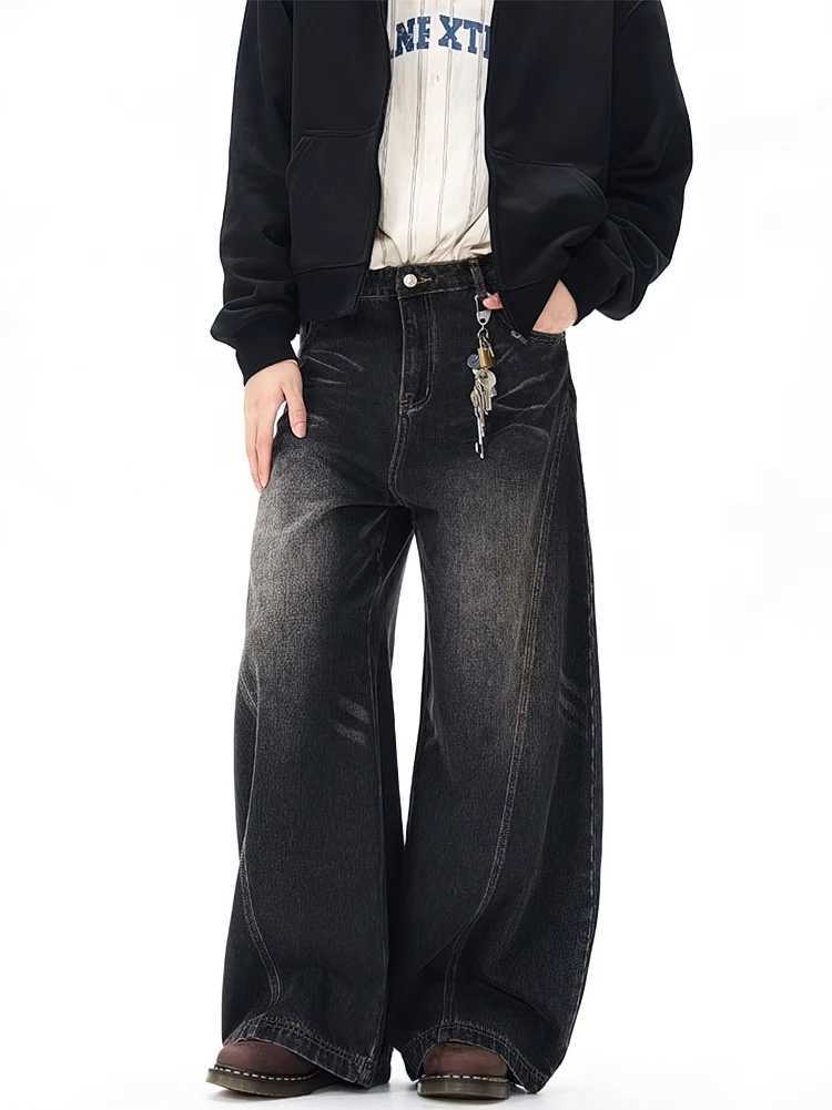 Vintage Black Washed Baggy Jeans Pants Men Wide leg Curved Blade Pants Streetwear Cowboy Casual Denim Straight Trousers J251016