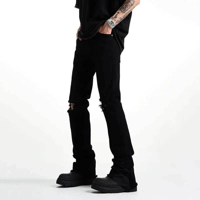 Men Fashion Cool Style High Street Goth Jeans Male Daily Straight Ripped Denim Pants Skinny Casual Bell Bottom Denim Trousers J251016