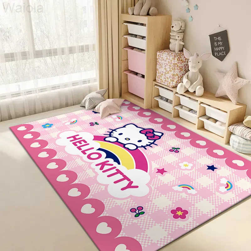 Sanrio Cosplay Anime Hello Kitty Bedroom Bedside Rug Cute Cartoon Rectangular Floor Cushion Tatami Coffee Table Foot Cushion L251016