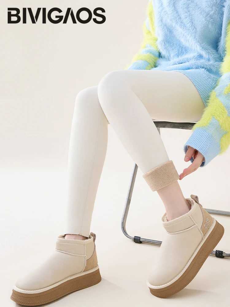 BIVIGAOS Autumn Winter High Waist Fleece Sharkskin Leggings Women Seamless Slim TightFit Velvet Thickened Elastic Warm leggingsT251016