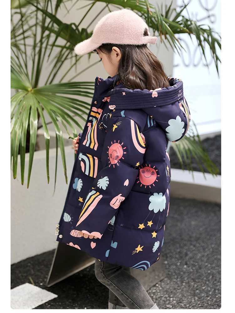 2023 Winter Down Jacket For Girls Long Coat Cute Rainbow Hooded Kids Parka 2 To 8 Years Toddler Baby Windbreaker XMP157T251016