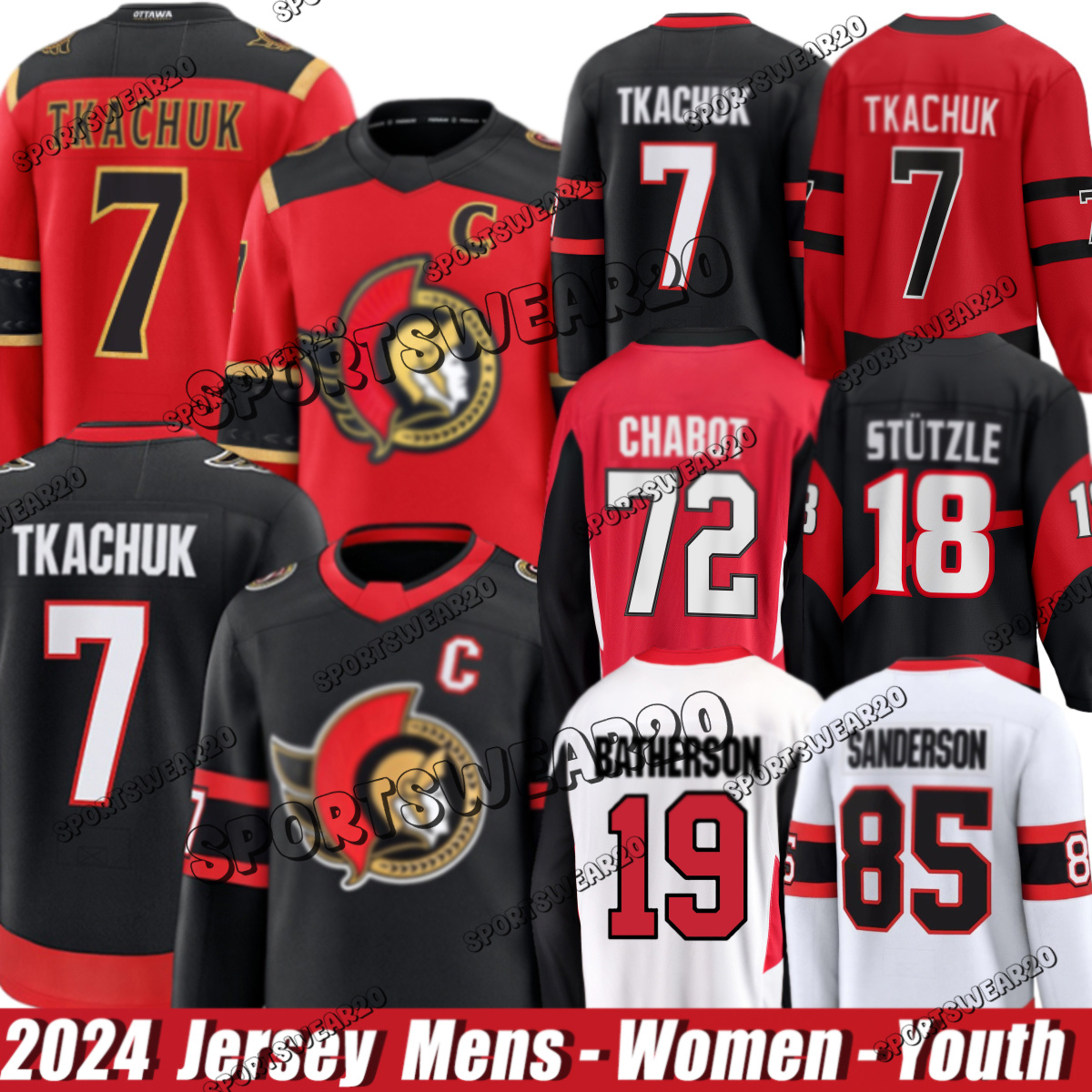 #7 Brady Tkachuk Jersey Ottawa Hockey Jersey Senator Jersey #18 Tim Stutzle #19 Drake Batherson #28 Claude Giroux #85 Jake Sanderson #72 Thomas Chabot Jerseys
