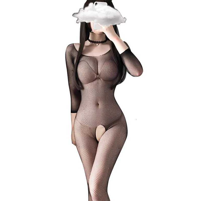 Sexy Hollow Fishnet Teddies Bodysuit Women Erotic Crotchless Lingerie Full Sleeve Bodystockings Mesh Perspective Teddy Bodysuits W251016