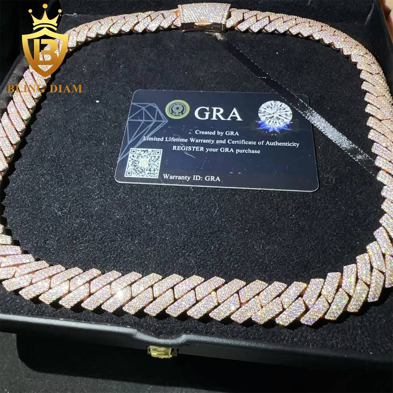 Sterling Silver 925 15mm VVS Moissanite Diamond Iced Out Cuban Link Moissanite Hip Hop Cuban Link Chain Necklace