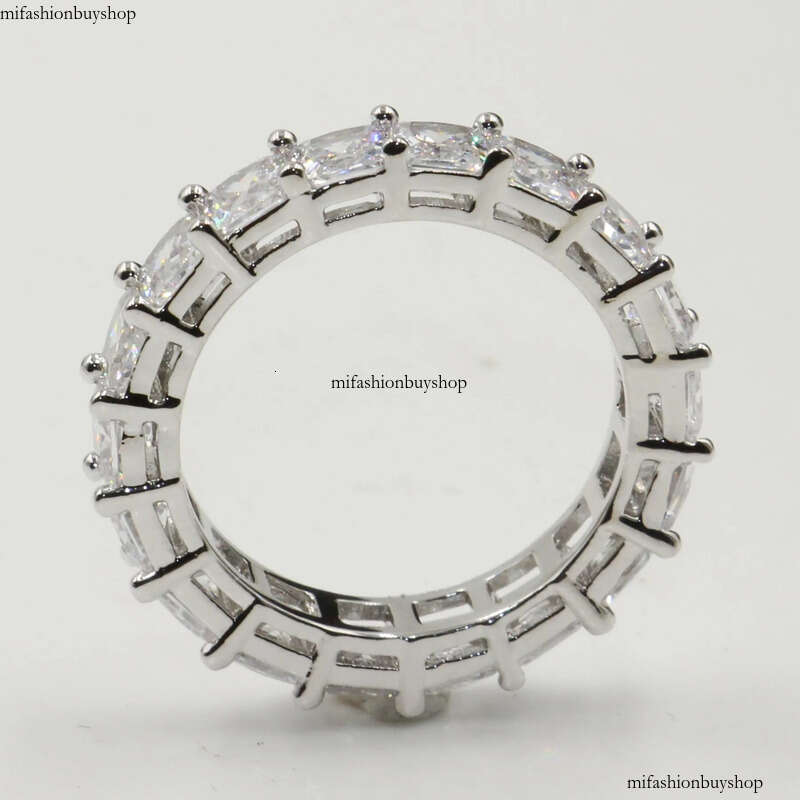 Rulalei Brand Stunning Jewelry Sterling Sier Princess Cut Full White Topaz CZ Dia Gemstones Women Wedding Finger Ring Gift