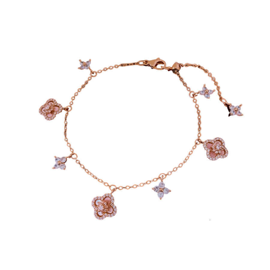 Zircon Mother-of-Pearl Four-Leaf Clover Flower Fashion Commuting Versatile Bracelet Light High-End Niche Jewelry ddmypluto