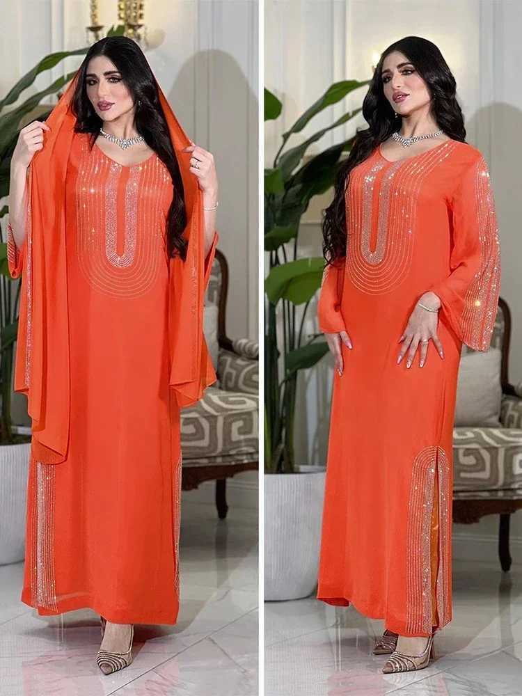 Saudi Arabic Party Dress for Women Abaya Muslim Diamond Hijab Dresses Set 2 Piece Vestidos Mujer Morocco Kaftan Abayas Robe 2023 X251016