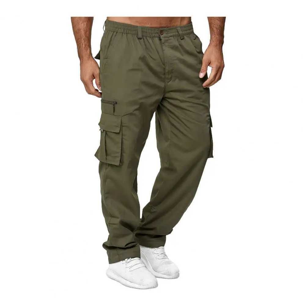 Men Cargo Pants with Multi Pockets Straight Leg Sweatpants Stretchy Slacks Solid Color Loose Street Style Sport Jogging Trousers J251203