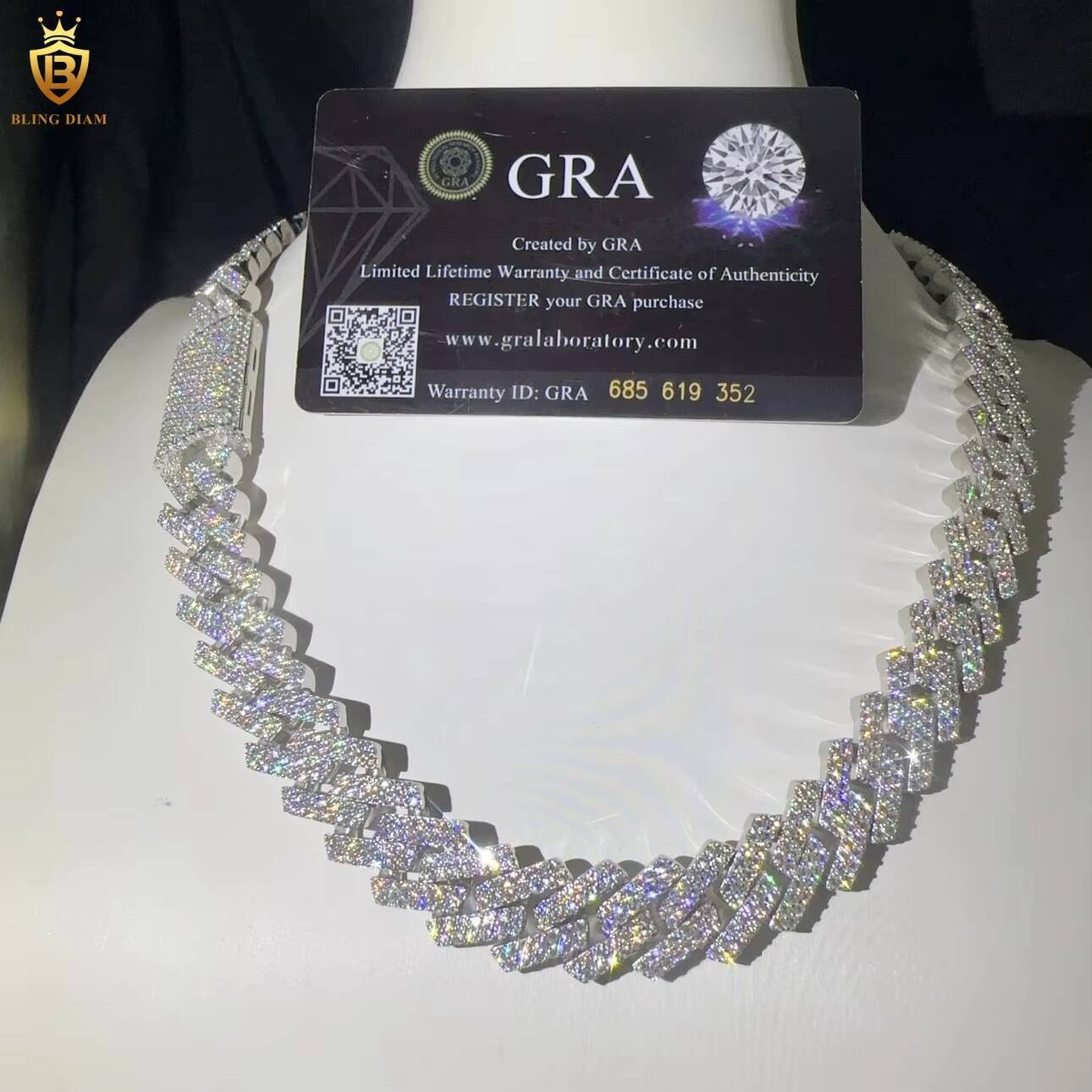 Hip Hop Cuban Link Chain Iced Out Sterling Silver 925 VVS Miossanite Diamond 15mm Miami Cuban Link Chain Necklace