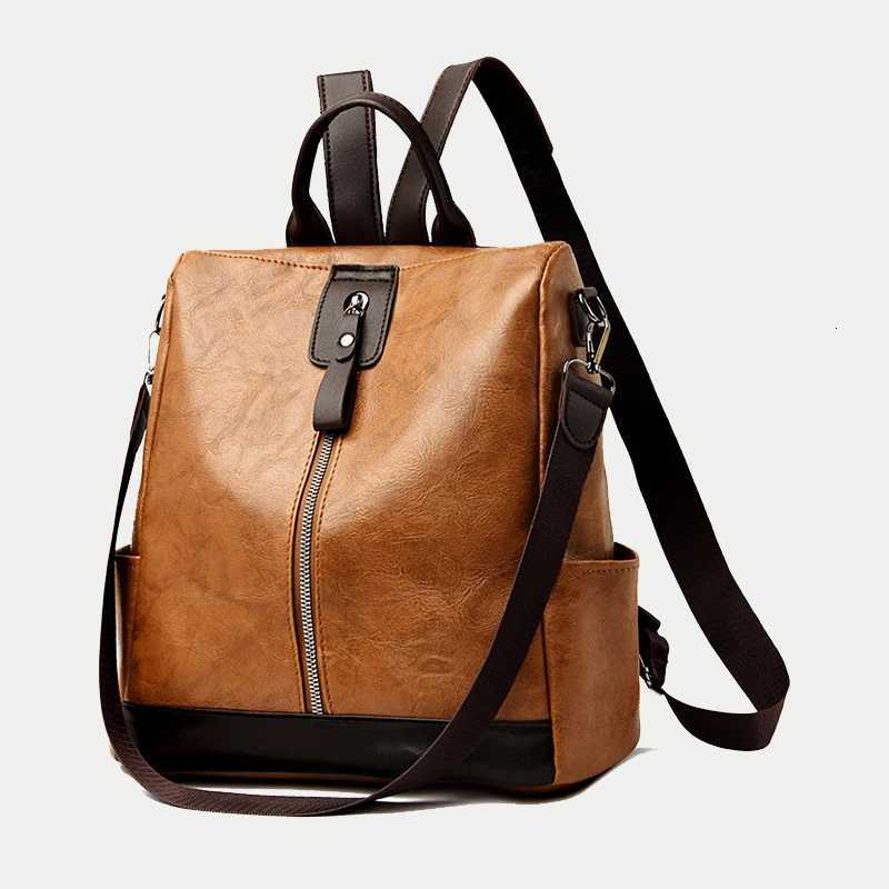 Vintage Pu Leather Backpack Shoulder Bags For Women Retro Large Capacity Student Knapsack High Quality Travel RucksackT251016