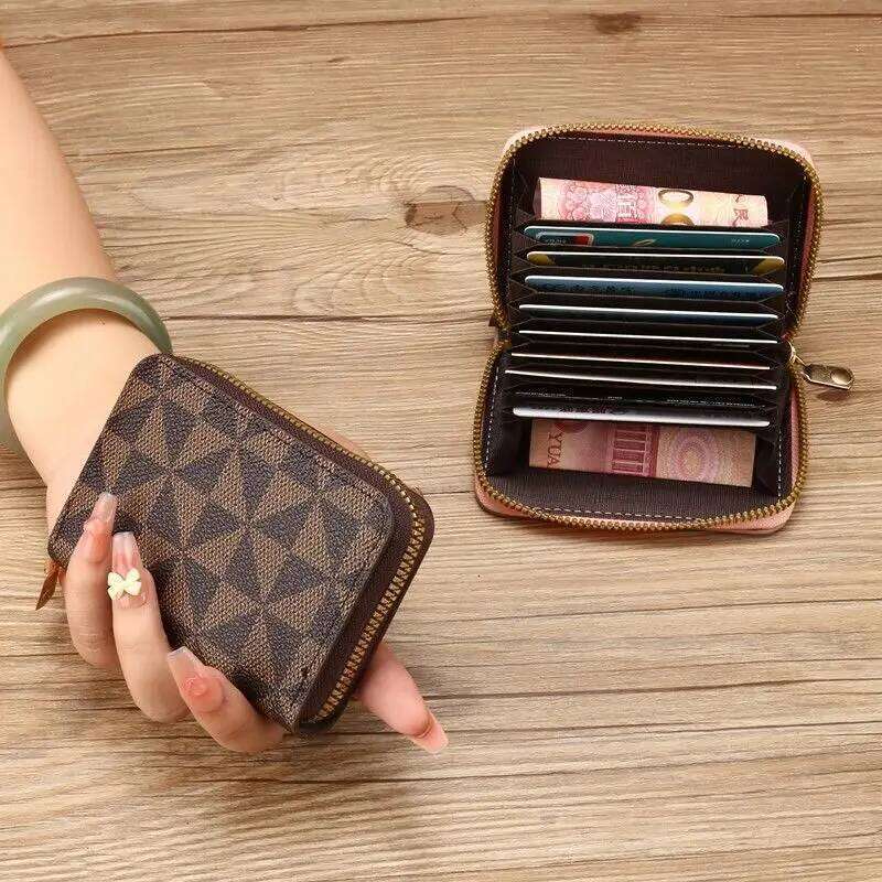 Lacel Urwebin Designer wallet Slant plaid zipper Multi-card position bag Women's small ultra-thin bank credit card holder Large capacity luxury w