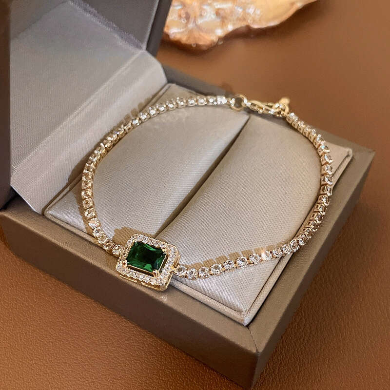 Emerald Square Geometric Zircon Bracelet Light Personality Ins Style Fashionable Temperament Jewelry for Women ddmypluto
