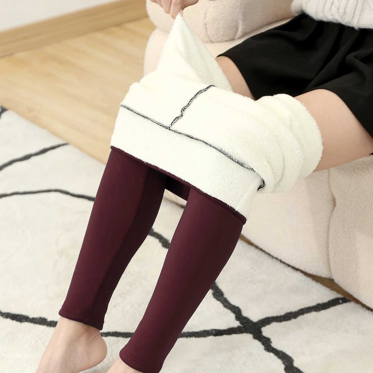 Women Winter Thicken Warm Leggings Lamb Cashmere Leggings High Waist Fleece Elastic Tights Warm Tights Pants Slim Velvet LeggingT251016