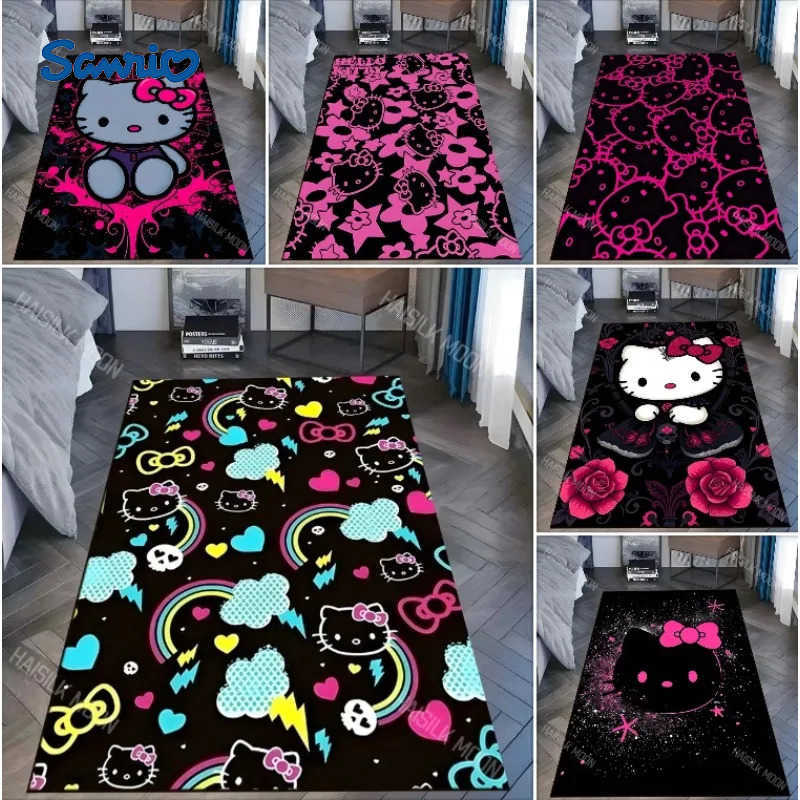 Sanrio Japanese Hello Kitty Black Carpet for Living Room Bedroom Kids Room Home Sofa Area Rug Mat for Gift Decor L251016