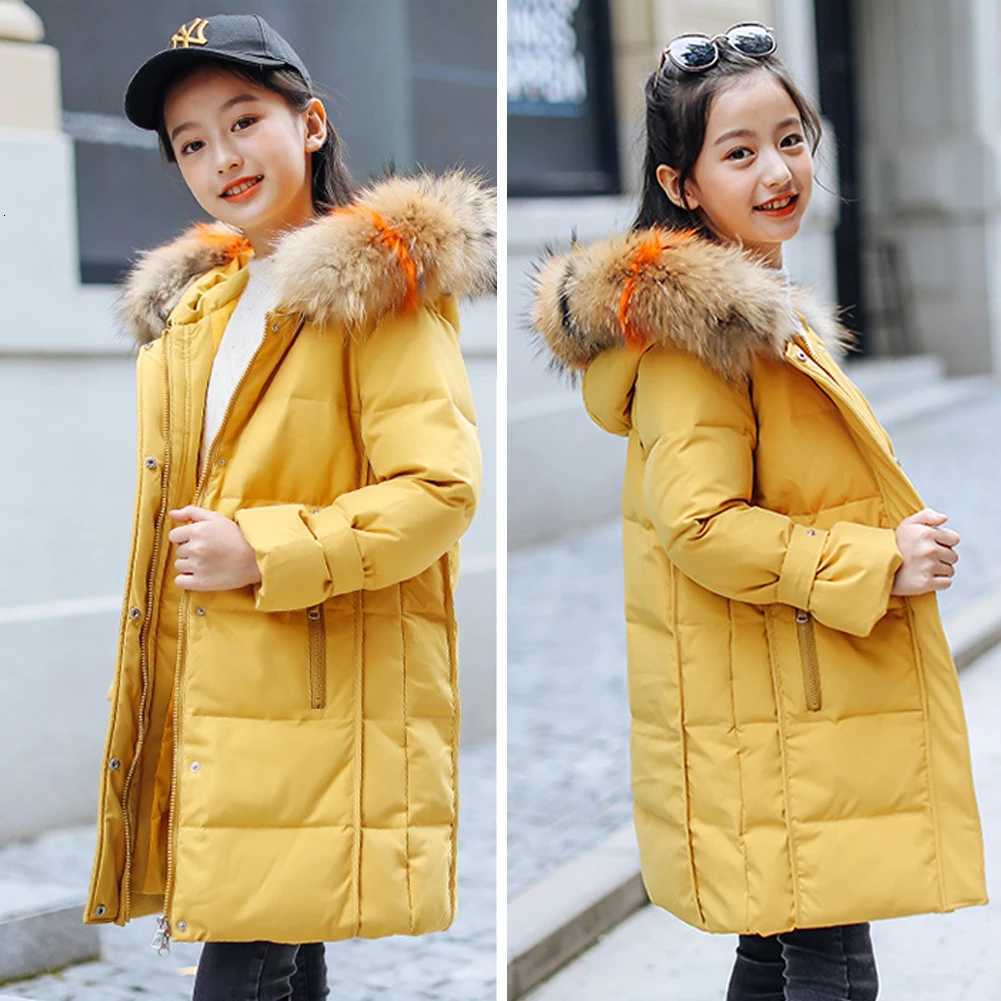 AMUR LEOPARD Girls Padded CoatWinter Warm Long JacketFur Hooded Kids OvercoatWindproof Casual Childrens Down JacketT251016