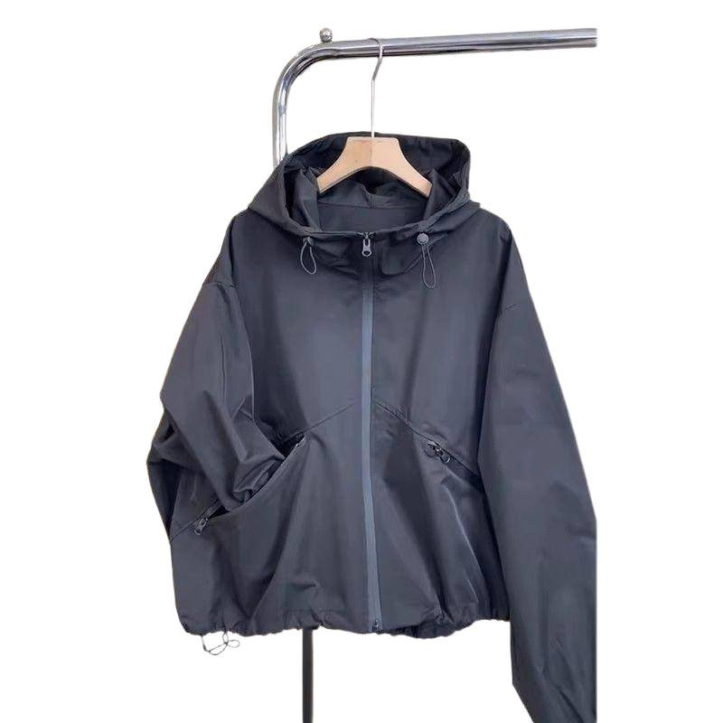 Women's Jackets Autumn Quality Hooded Bomber Jacket Casual Short Cargo Coat For Woman Zipper Pocket Khaki Baseball Female Outwear