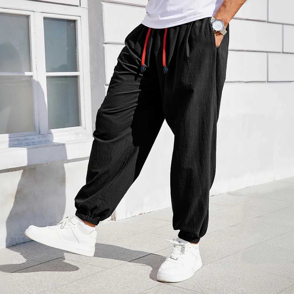 Mens Harem Pants Loose Fit Chinese Style Cotton Linen Solid Color Cozy Sweatpants Joggers High Quality Male Casual Trousers J251203