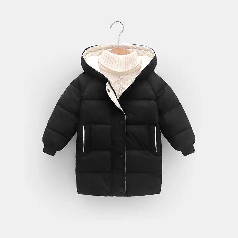 Winter Cold Protection Warm Hooded Jacket Kids Boys Girls Solid MidLength Coat Windbreaker Outerwear Casual Clothing 310 YearsT251016