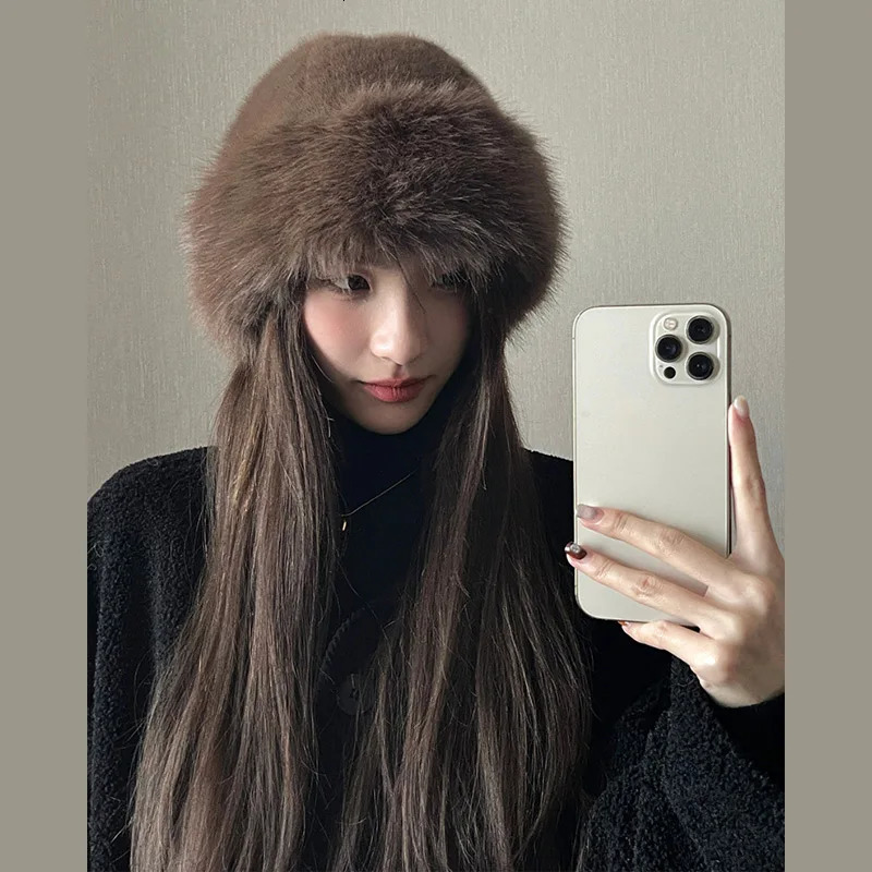 Fluffy Fur Hat Womens Winter Autumn Ear Protection Thickened Snow Ski Cap Korean Style Fashion Solid Color Mongolian Hats 251009