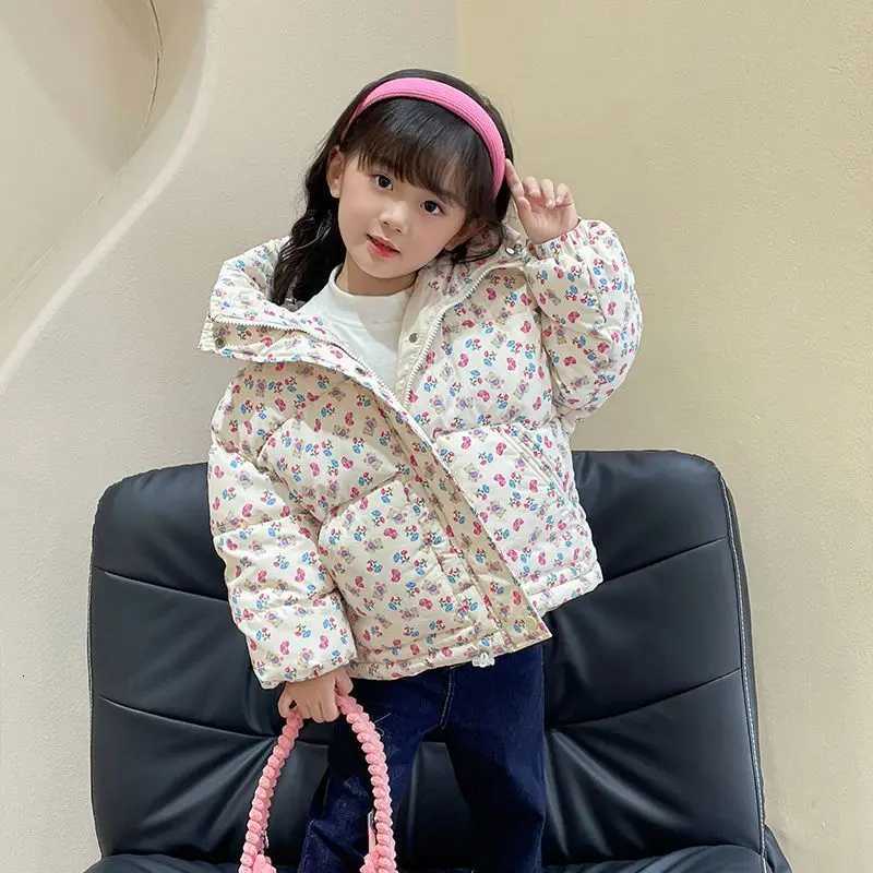 New Girls Cotton Coat with Western Style Floral Patterns Childrens Winter Cotton Coat Baby Hooded Thick CuteT251016