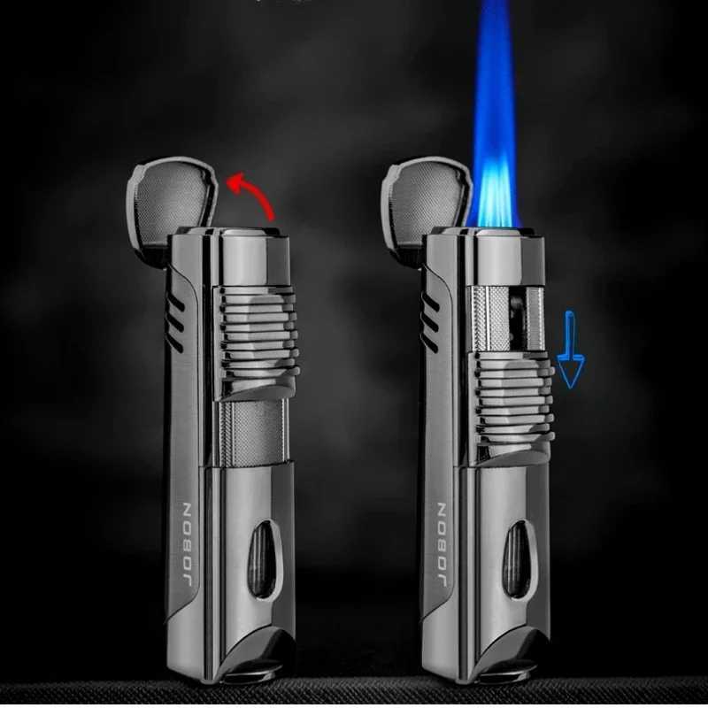 New Creative High end Portable Metal Three Torch Jet Windproof Lighter with Perspective Gas Window Small Tool for Mens Gift C251016