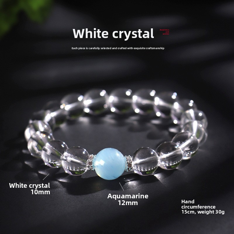 Spiritual bracelet White Crystal Beaded Bracelet for Women (8/10/12mm) - Stylish, Luxe Aquamarine Bracelet Jewelry